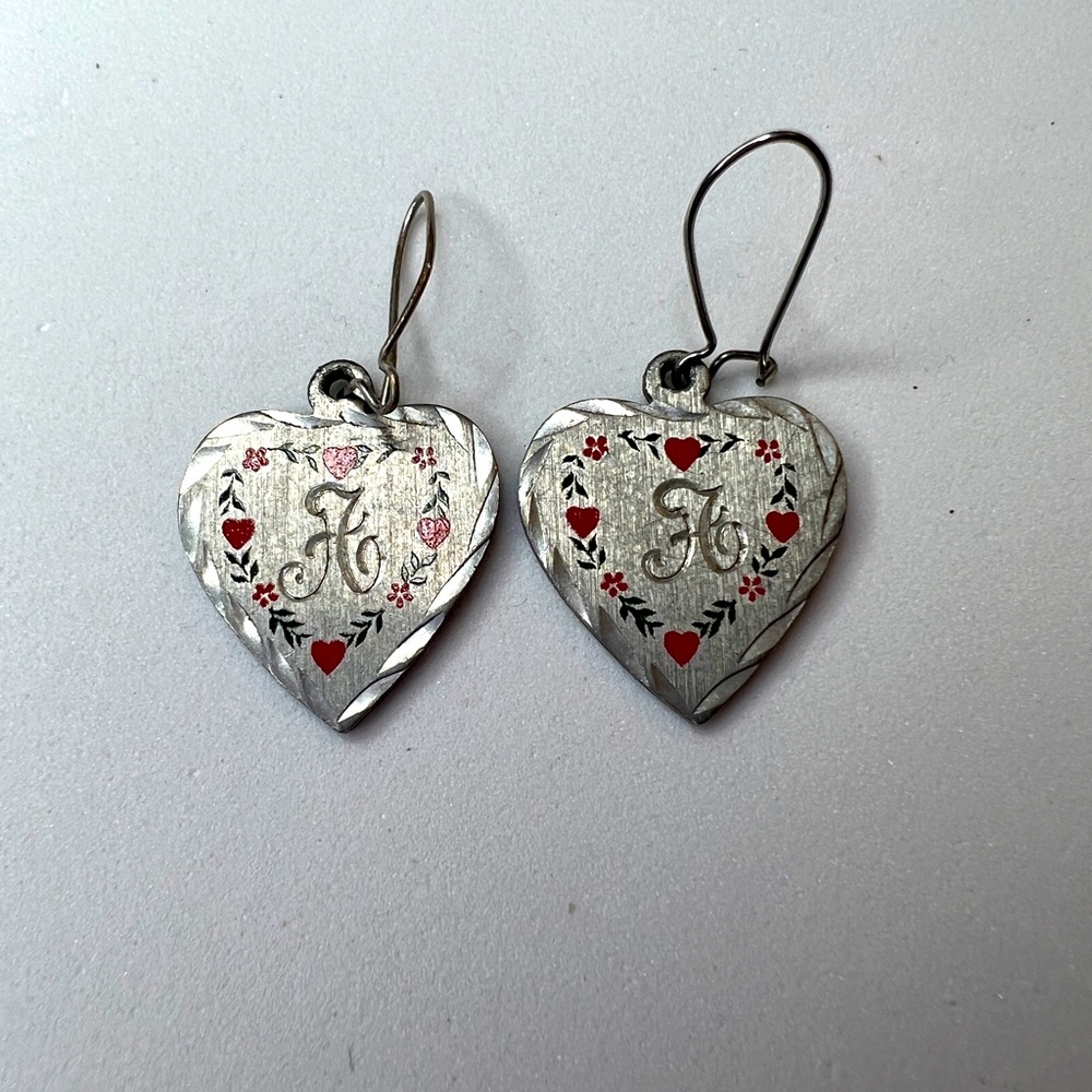 Heart Genuine Pewter Earrings "H"